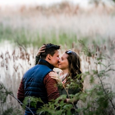Couple in Foggy Pond:  Orangeville Engagement Photographer