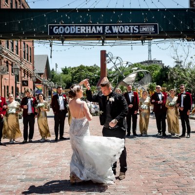 Distillery District Wedding Photographs with Sign