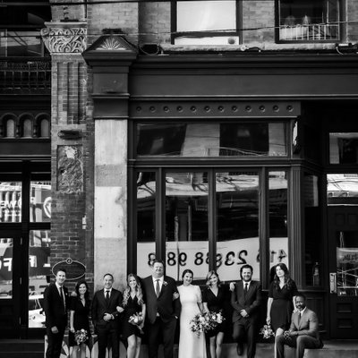 Wedding Party Photo in Front of Toronto Hotel