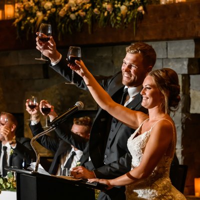 Bride Groom Cheers at Killarney Mountain Lodge Wedding
