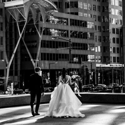Bride Groom in City:  Black and White Wedding Photographer