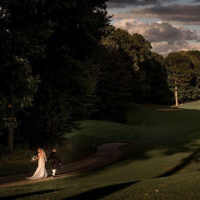 Bride Groom on Greens:  Pheasant Run Golf Wedding Photo