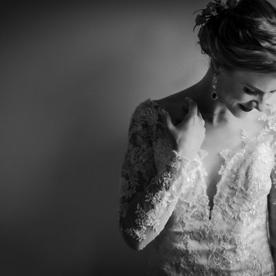 Black and White Portrait of Bride in Window Light