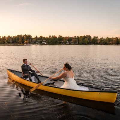 Bride & Groom in Canoe at Bayview Wildwood Resort Wedding