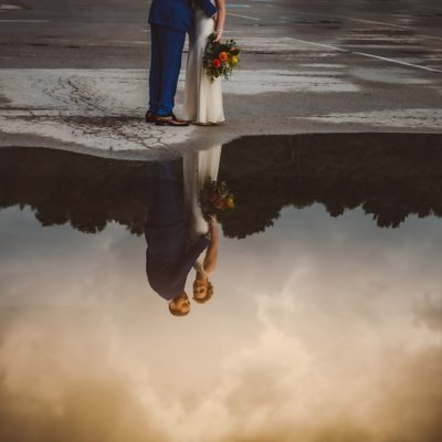 Reflection in Puddle at Owen Sound Wedding