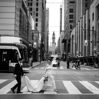 Toronto Intersection Photo with Wedding Couple