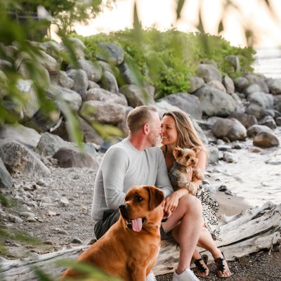 Beach Engagement Photos with Two Dogs