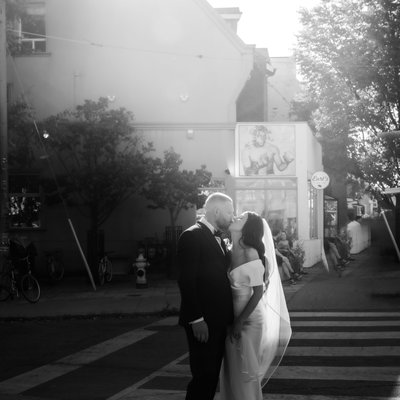 Bride Groom Share a Kiss in the Toronto Streets