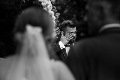 Groom Cries When Bride Arrives:  Black and White Photographer