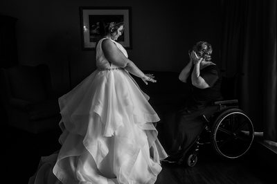Mom in Wheelchair:  Black and White Wedding Photographer