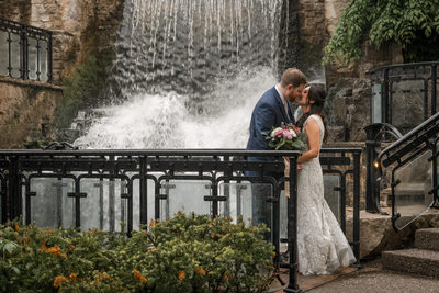 Ancaster Mill Wedding Photo with Waterfall Backdrop