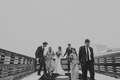 Wedding Party in Snow:  Black and White Photographer