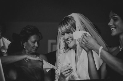 Tearful Bride:  Black and White Wedding Photographer