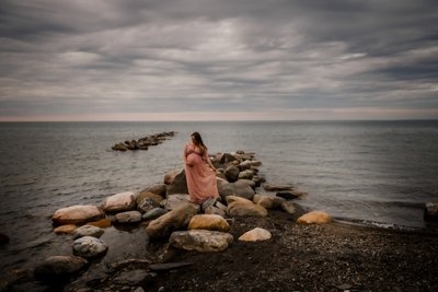 Pregnant Girl on Rock at Sunset:  Collingwood Maternity