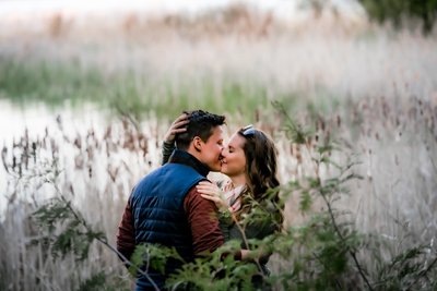 Couple in Foggy Pond:  Orangeville Engagement Photographer