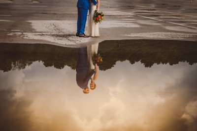 Puddle Reflection Wedding Photo:  Owen Sound Photographer