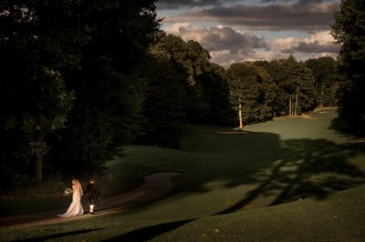 Bride Groom on Greens:  Pheasant Run Golf Wedding Photo