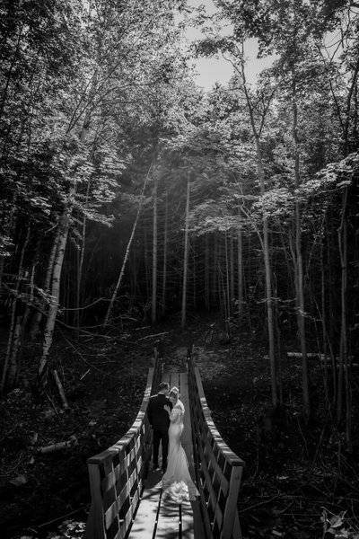 Bride Groom on Suspension Bridge in Muskoka 