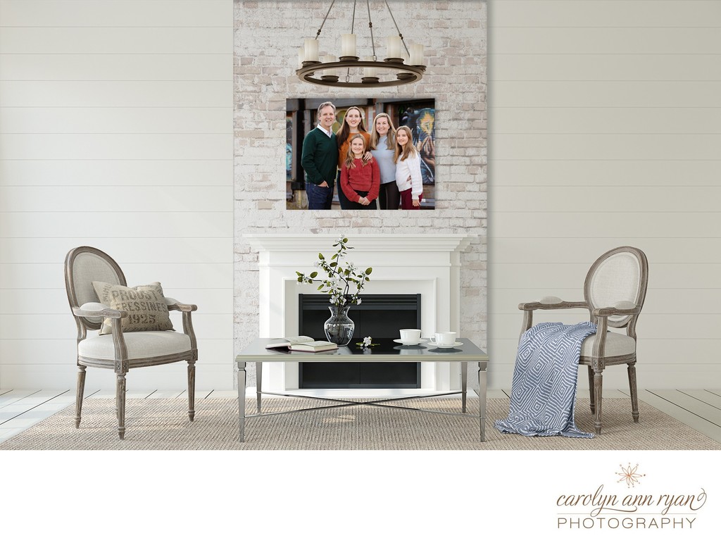 Charlotte Photographer 40x30 Family Portrait above Fireplace