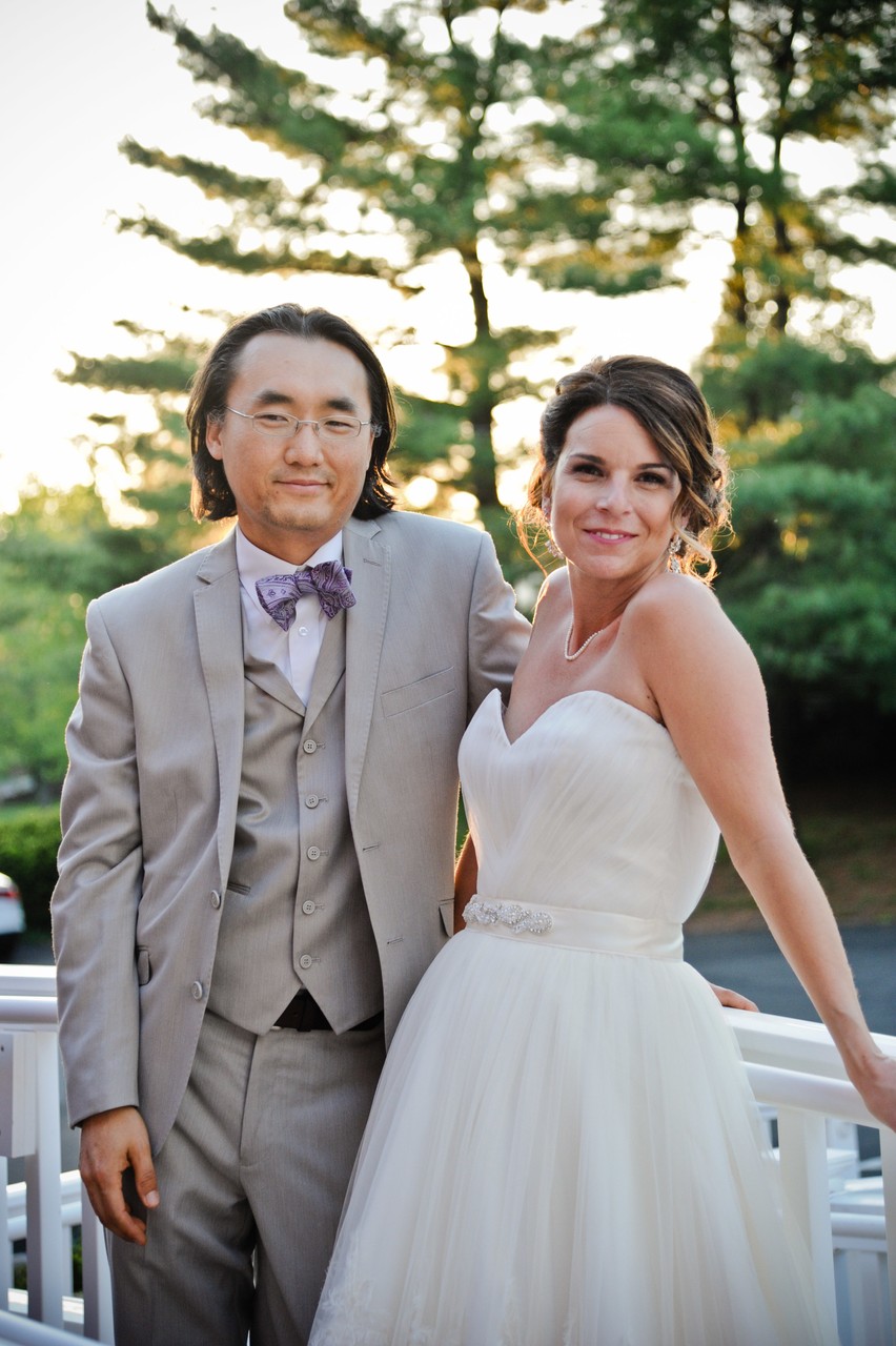 Barn on Bridge Bride and Groom