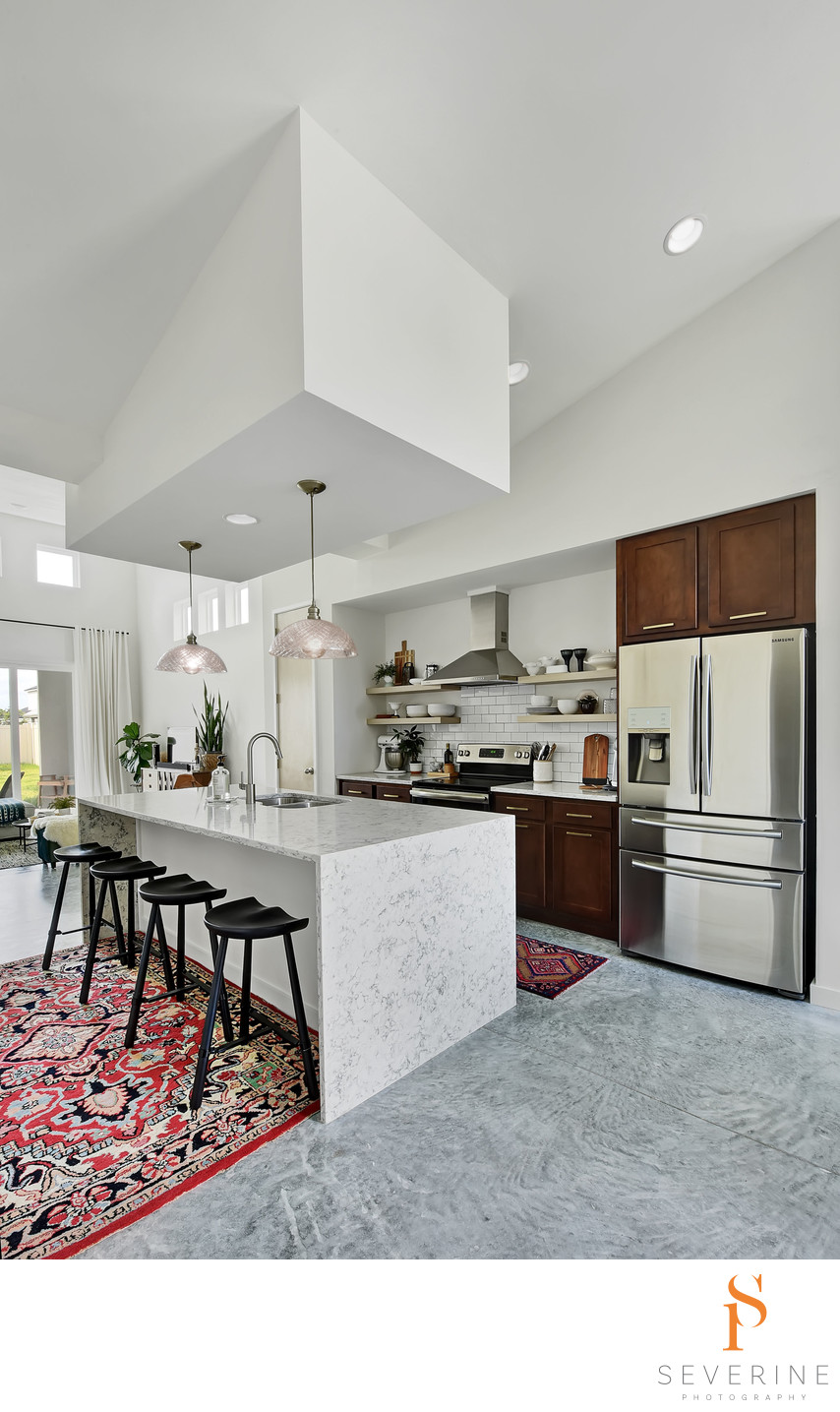 White kitchen with boho interior designer