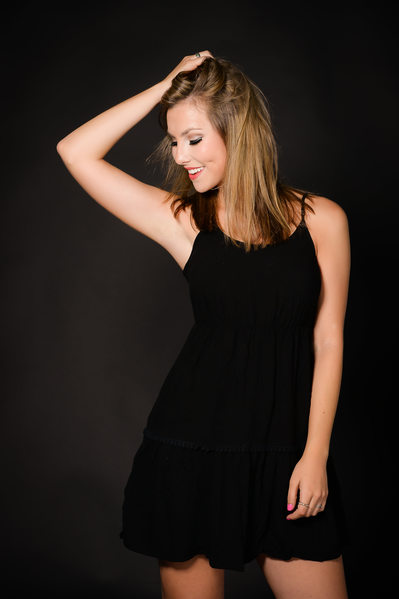 black dress for senior photos in jacksonville studio