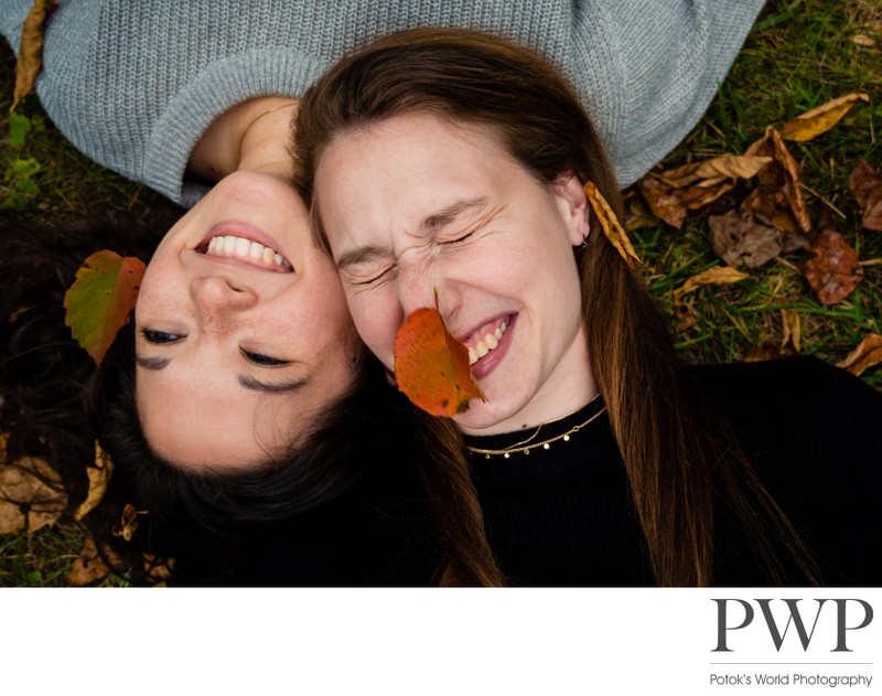Funny Fall Same Sex Maryland Engagement Photo