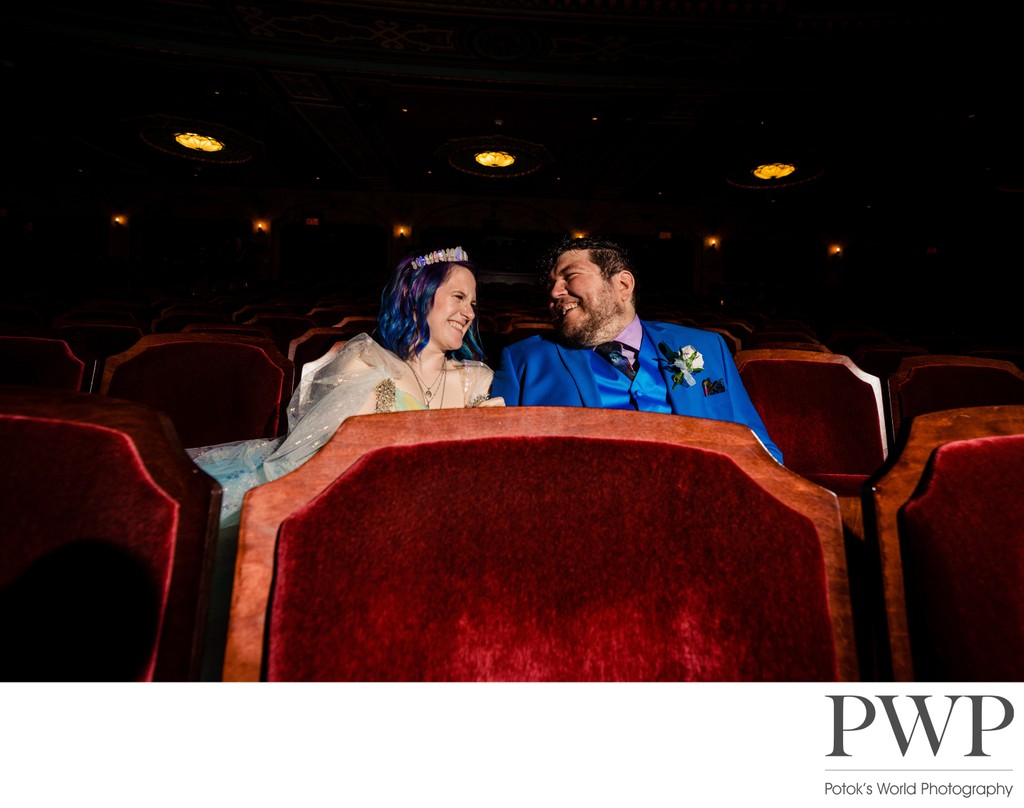 Bride and groom photos at the Carpenter Theater VA