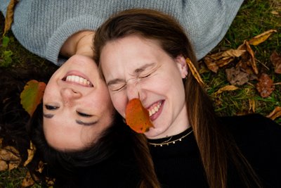 Funny Fall Same Sex Maryland Engagement Photo