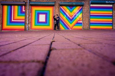 Colorful Engagement Portrait in Blagden Alley DC