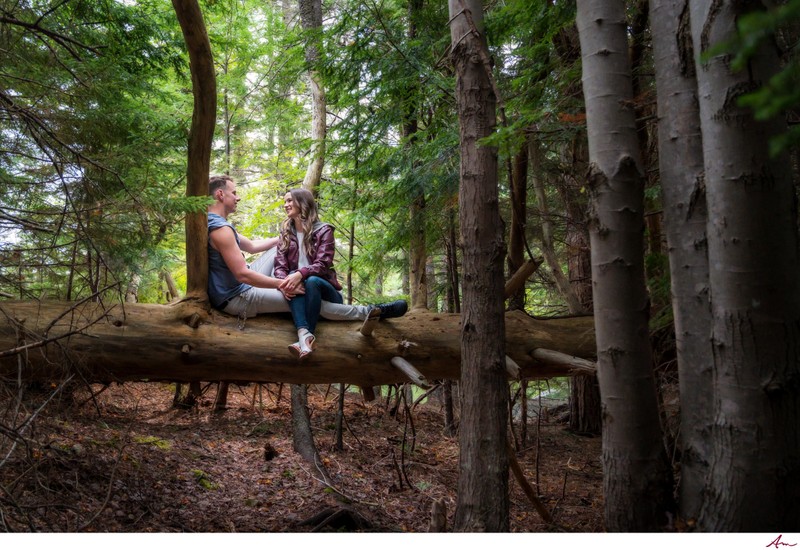 Bedford couple in a park for their engagement session.