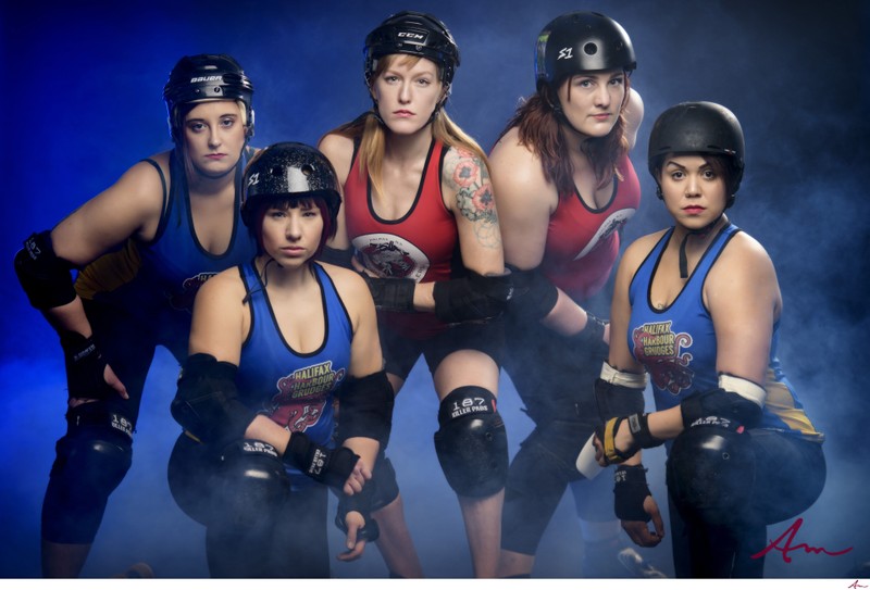 Roller Derby Girls in studio photo shoot.