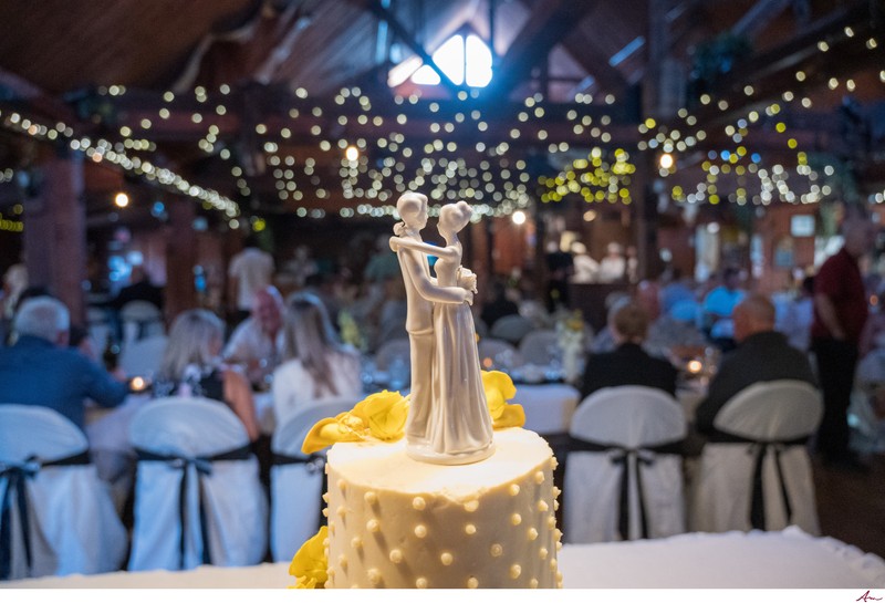 Wedding cake in Main Lodge at Hatfield Farm. 