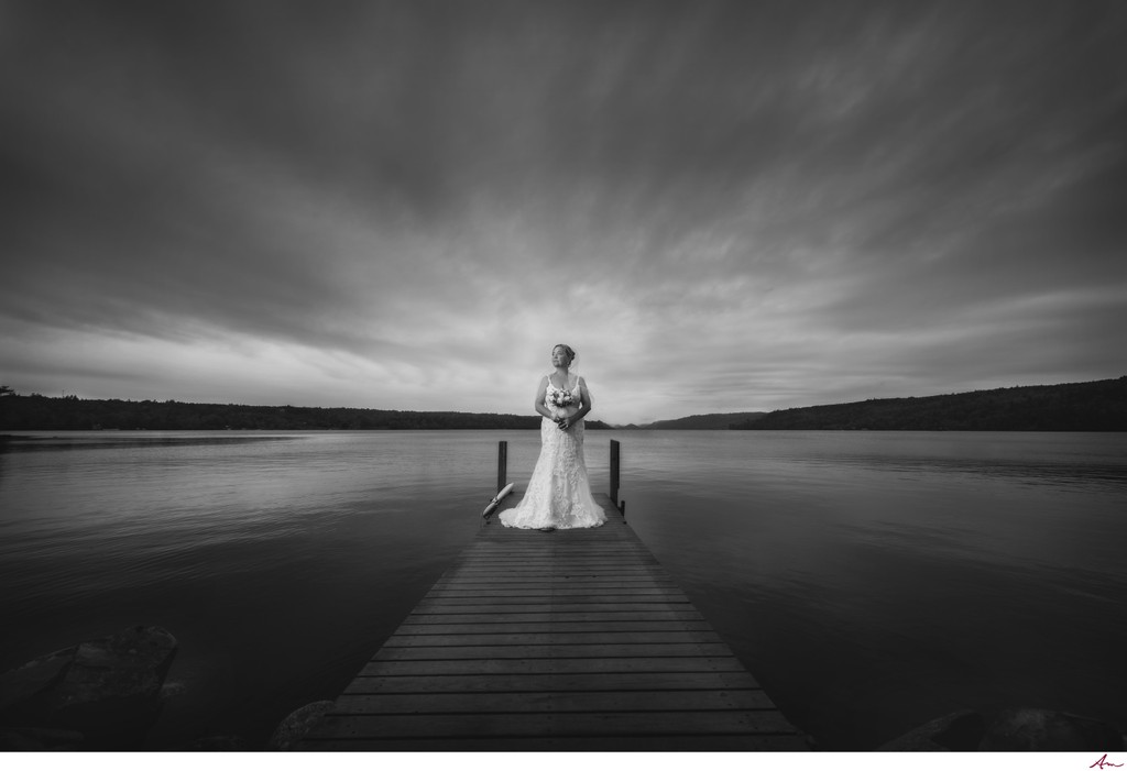 Nova Scotia bride on a dock.