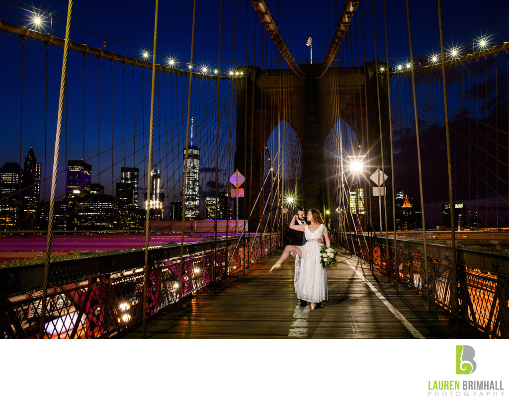 Brooklyn Bridge Wedding Portrait at Sunset