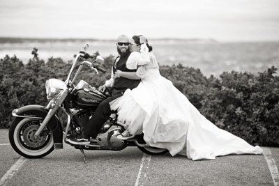 Nubble Lighthouse York Maine Motorcycle Wedding Photo