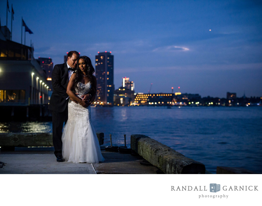 Night bridal photos on Boston's waterfront