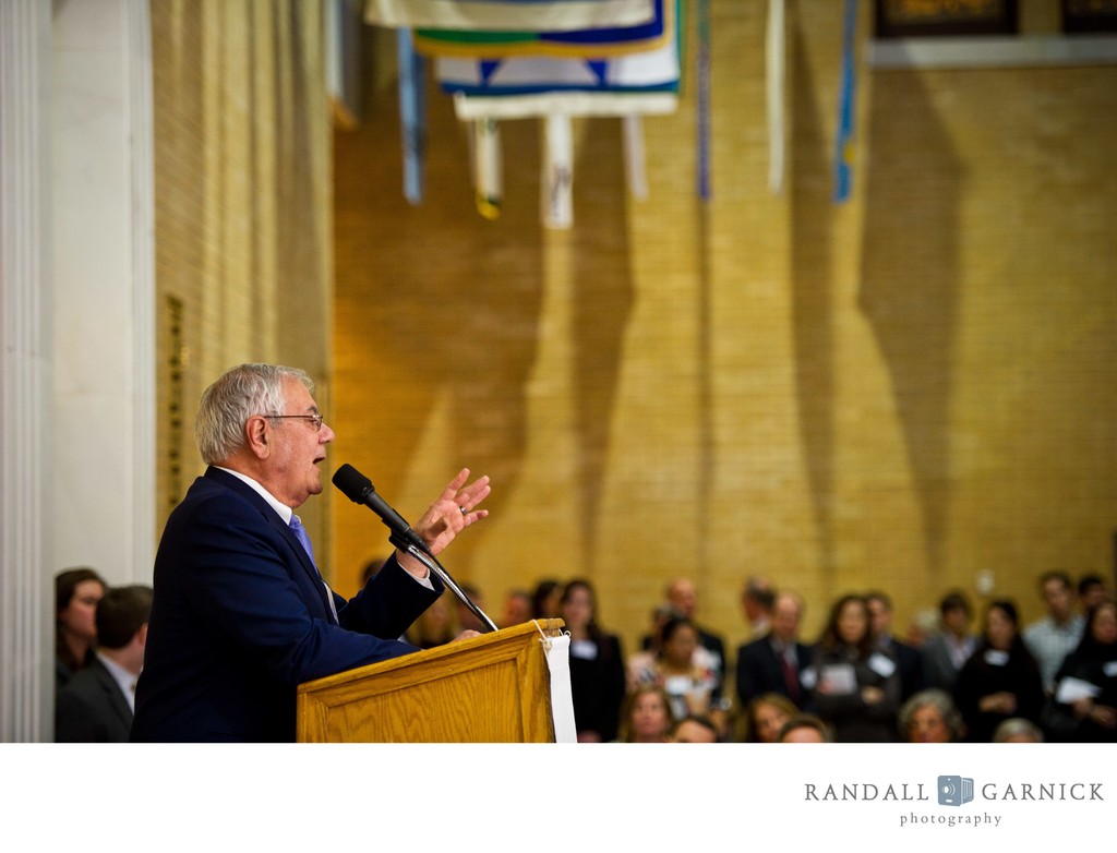 Keynote address photographed at Boston political event