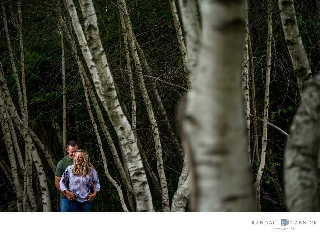 Dark and moody forest engagement session