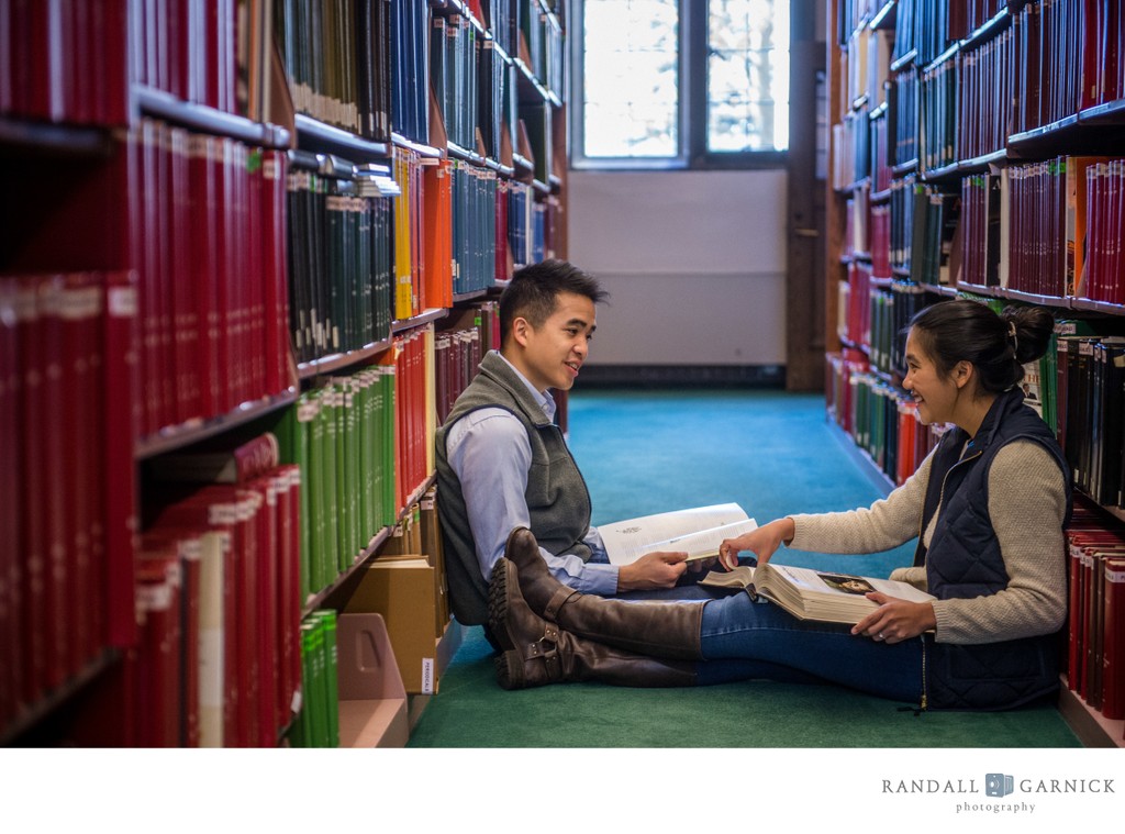 Boston College engagement session in the library