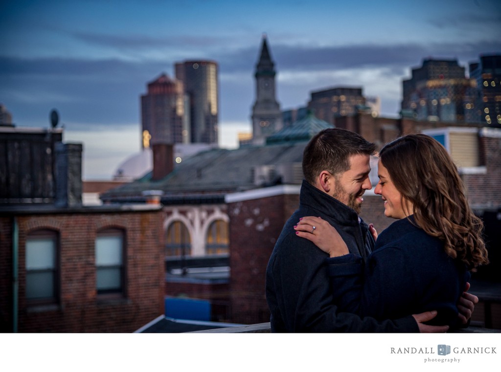 Boston North End rooftop engagement photos
