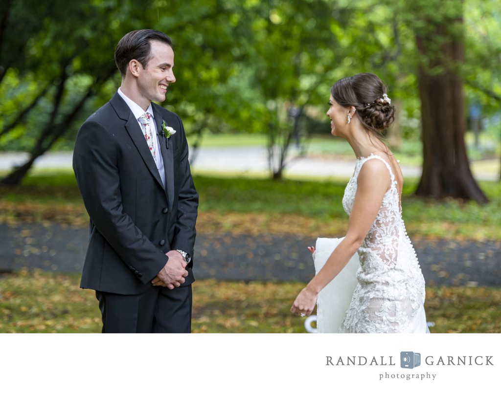 Joyful 1st look at Blithewold Mansion wedding