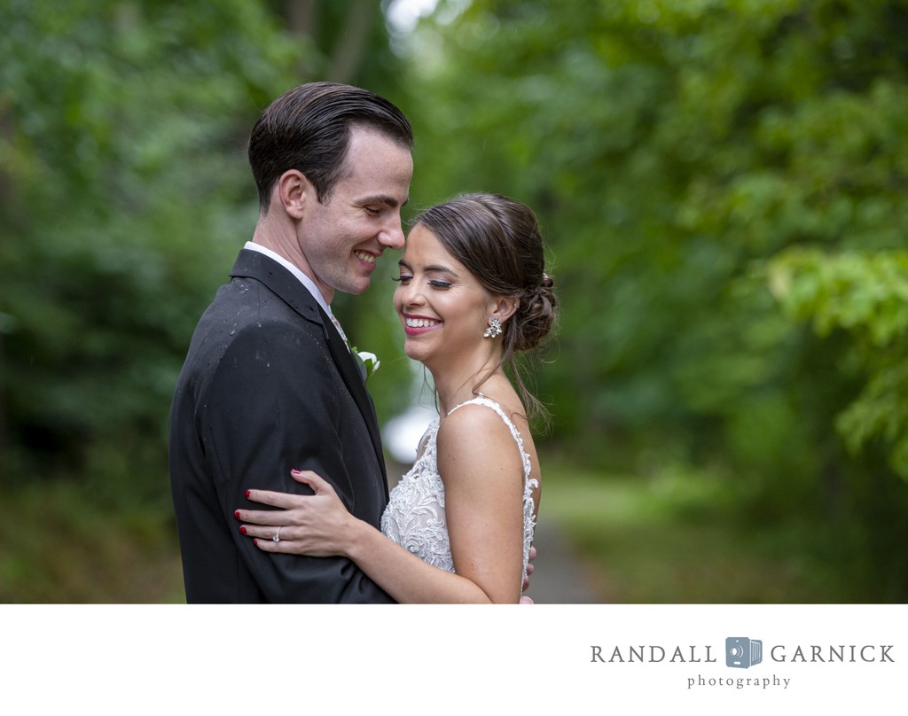 Bride and groom joyful moment Blithewold Mansion wedding