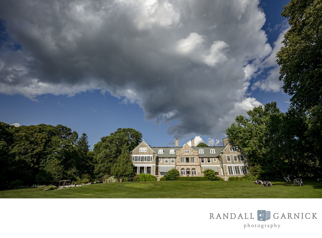 Dramatic estate view Blithewold Mansion wedding venue