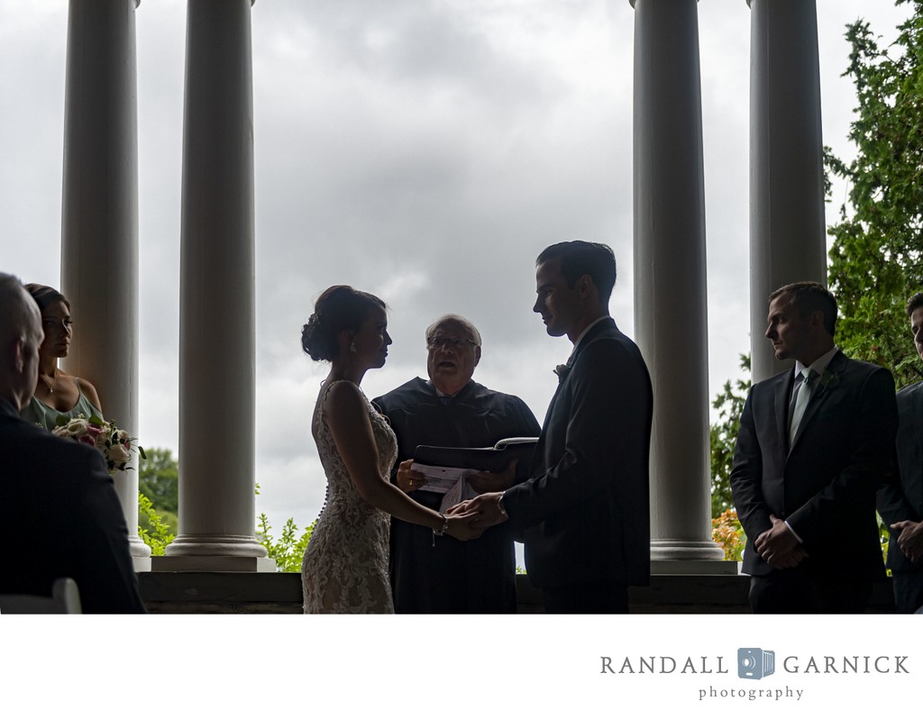 Silhouette ceremony moment Blithewold Mansion wedding