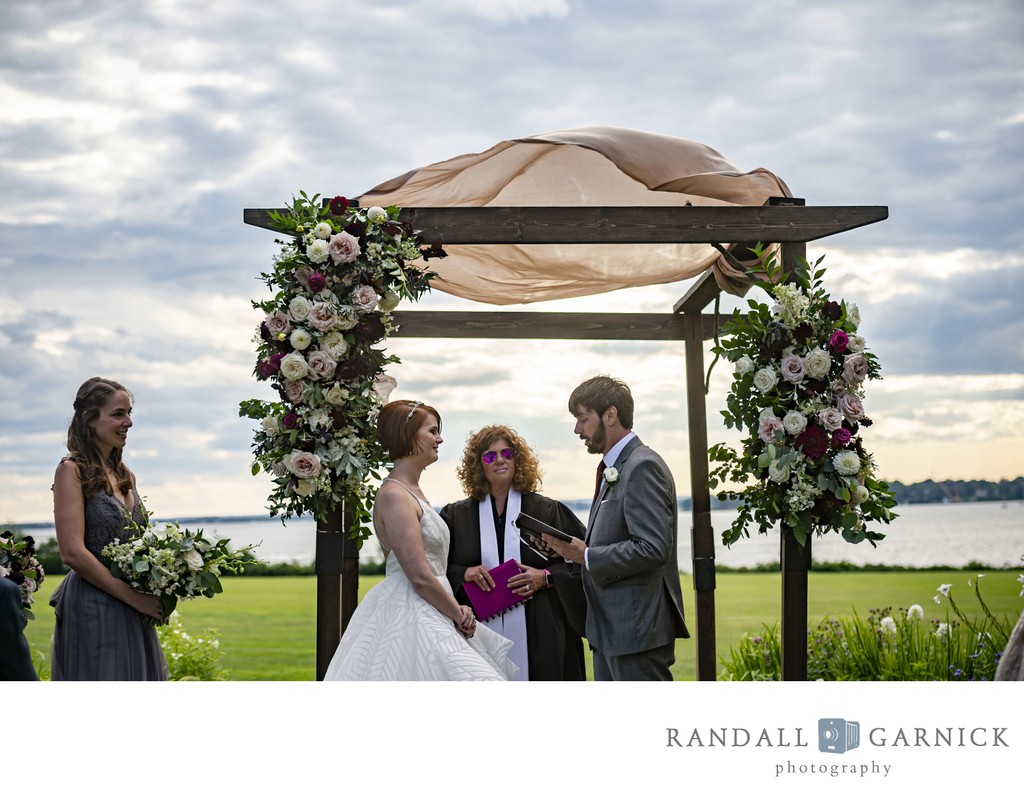 Bride and groom exchanging vows Blithewold Mansion wedding ceremony