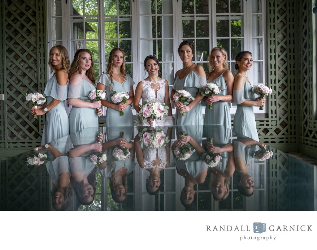 Bridesmaids reflection Blithewold Mansion wedding prep