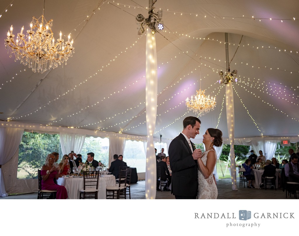 Romantic first dance Blithewold Mansion wedding tent