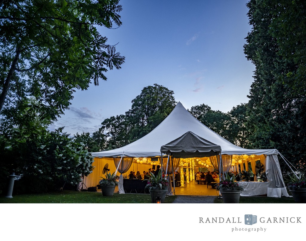 Elegant tented reception Blithewold Mansion wedding celebration