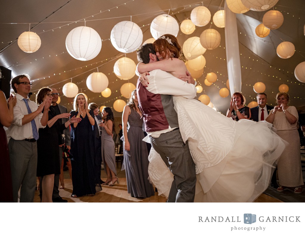 Dancing under lights Blithewold Mansion wedding reception